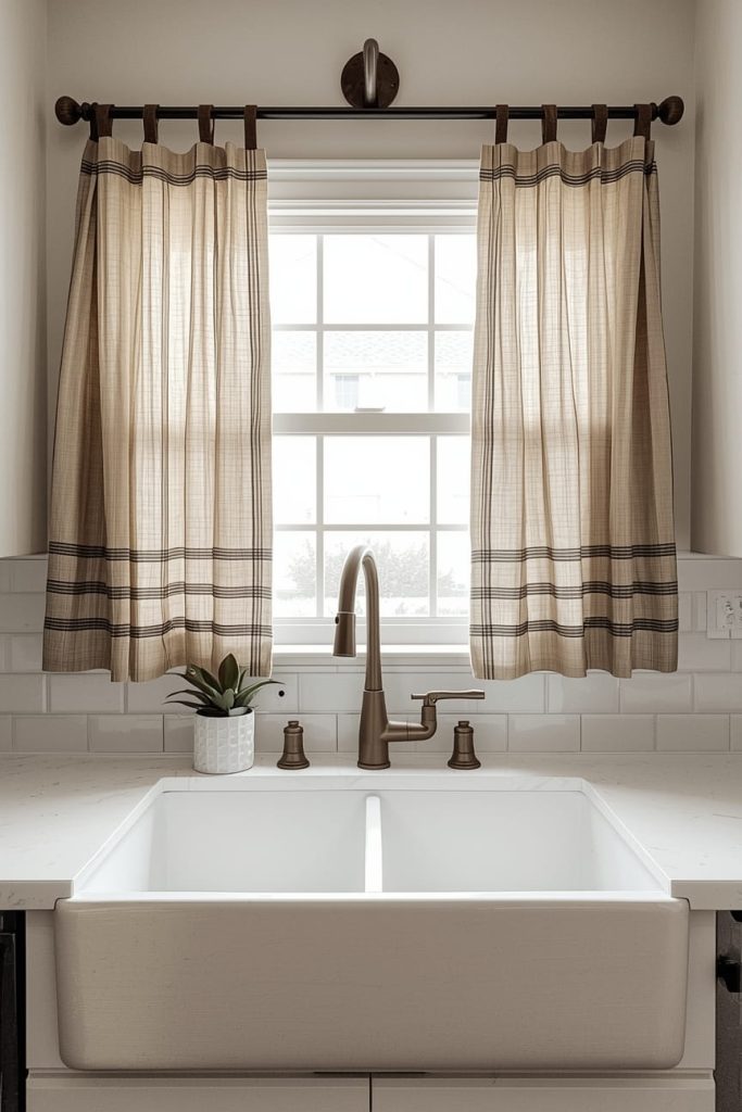 Farmhouse Kitchen Curtains Above Sink with Rustic Charm