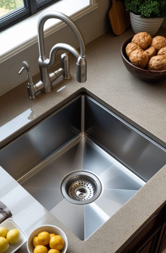 Glass or Reflective Backsplash Behind Corner Sink