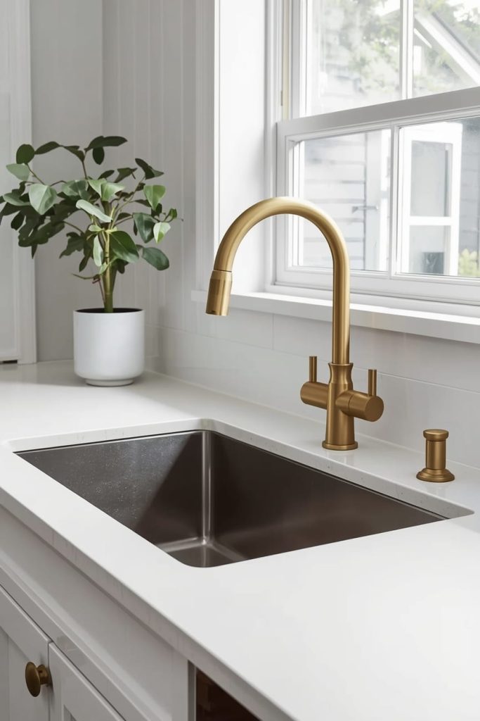 Kitchen Island Sink With Gold Faucet