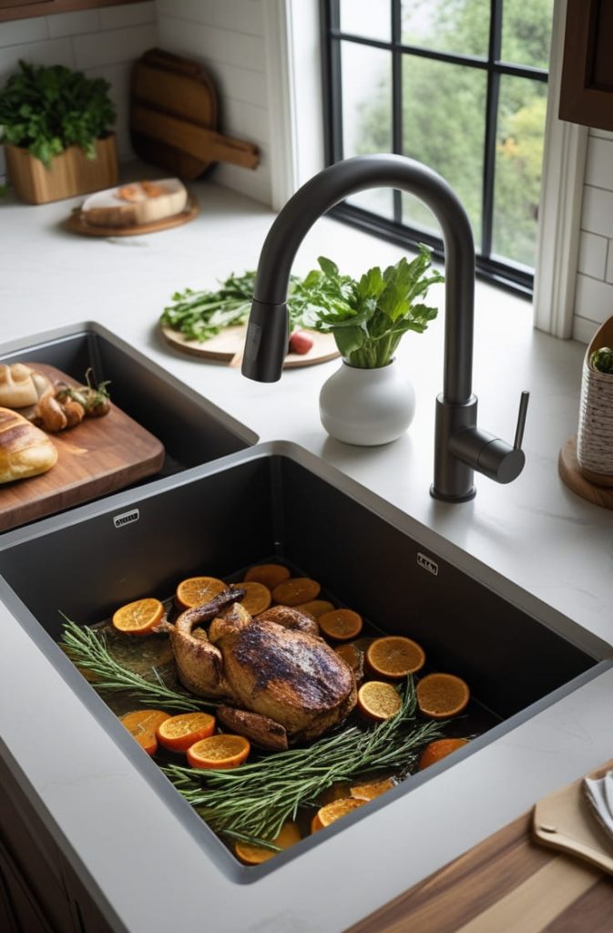 Large Kitchen Sink with Drainboard