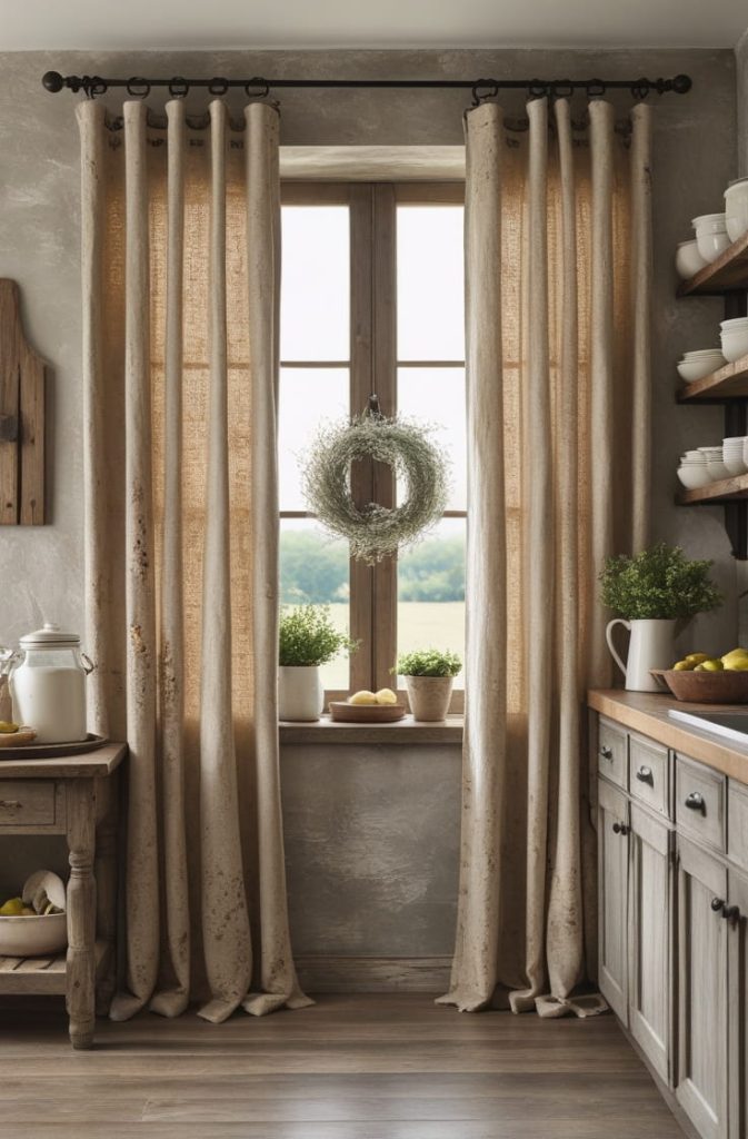 Layered Farmhouse Window Treatments Kitchen