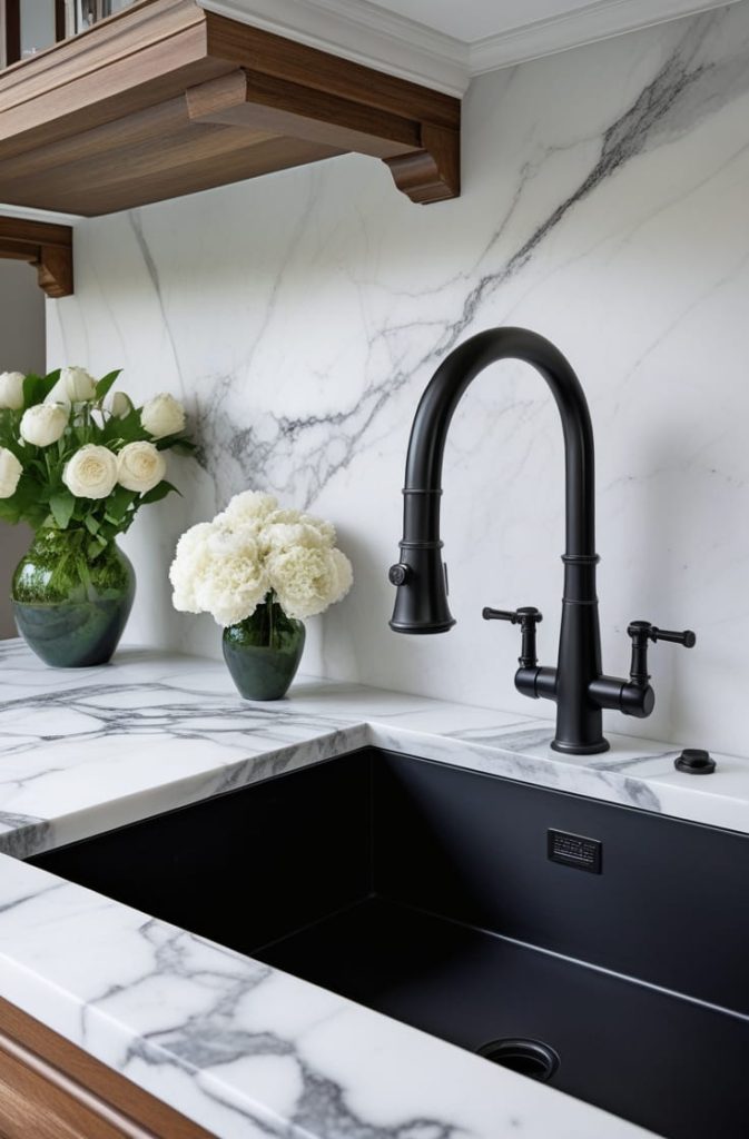 Luxury Black Sink with White Marble Counter