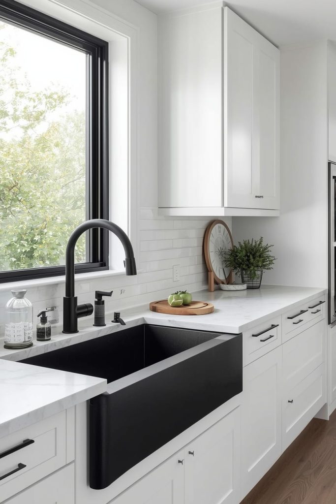  Luxury White Kitchen with Statement Black Sink