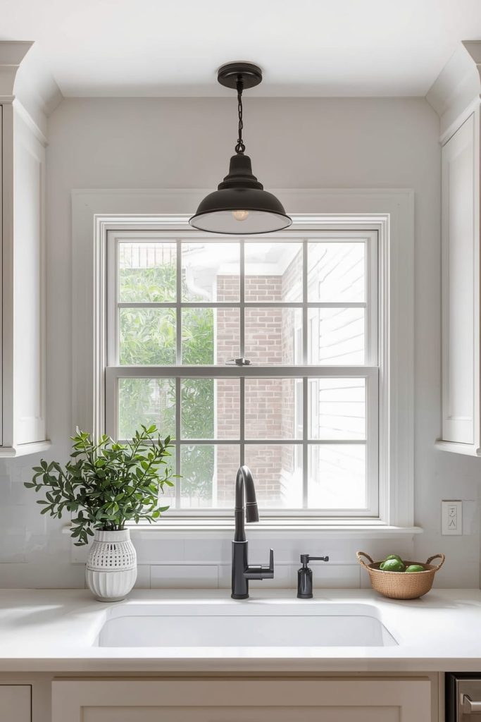 Modern Casement Window Over Kitchen Sink for Easy Ventilation