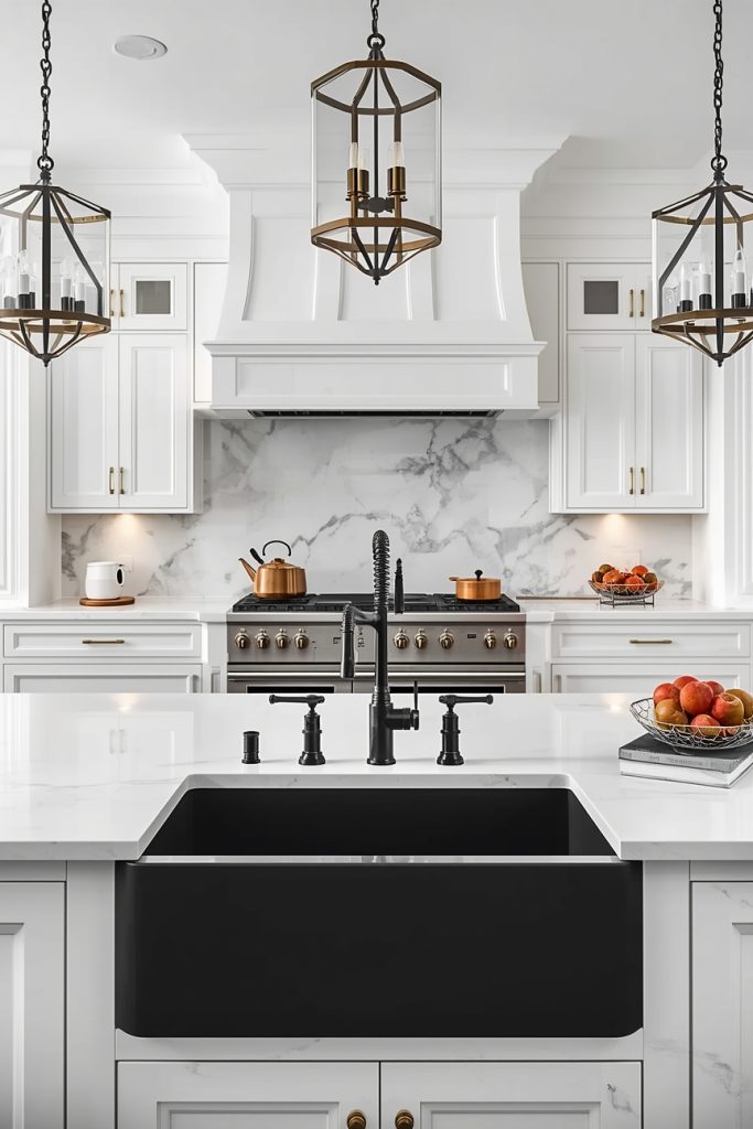 Modern White Kitchen with Matte Black Sink