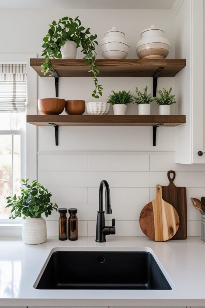 Open Shelving Above Kitchen Sink