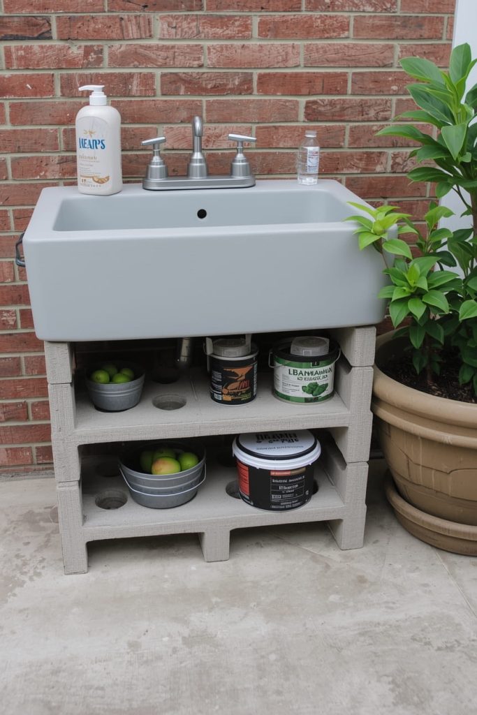 Outdoor Cinder Block Sink Station for Backyard