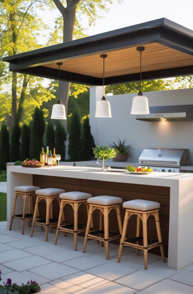 Outdoor Kitchen with Bar Seating Ideas
