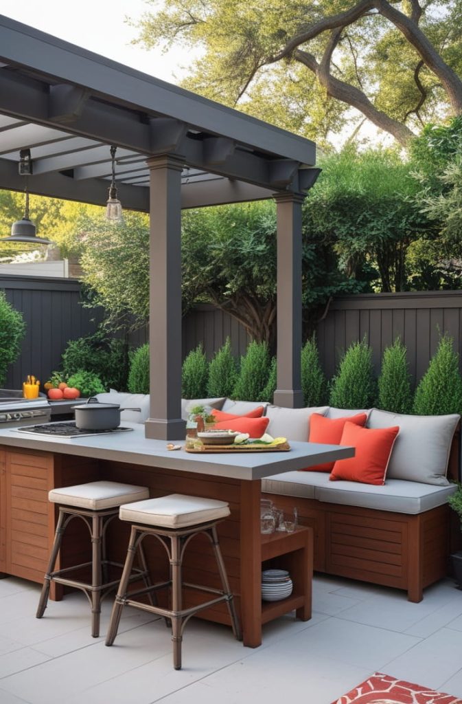 Outdoor Kitchen with Seating Area Ideas