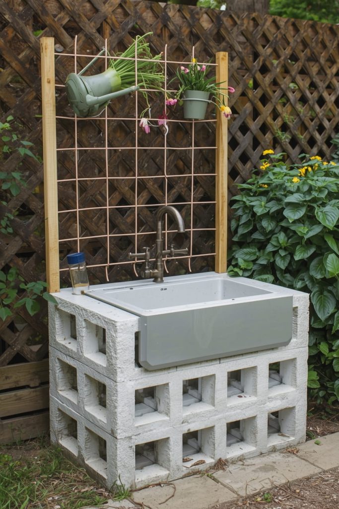 Painted Cinder Block Sink Design
