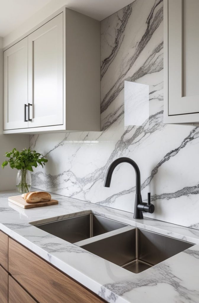 Patterned Tile Backsplash Sink Area