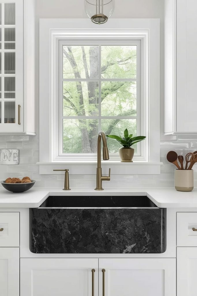Scandinavian White Kitchen with Black Sink