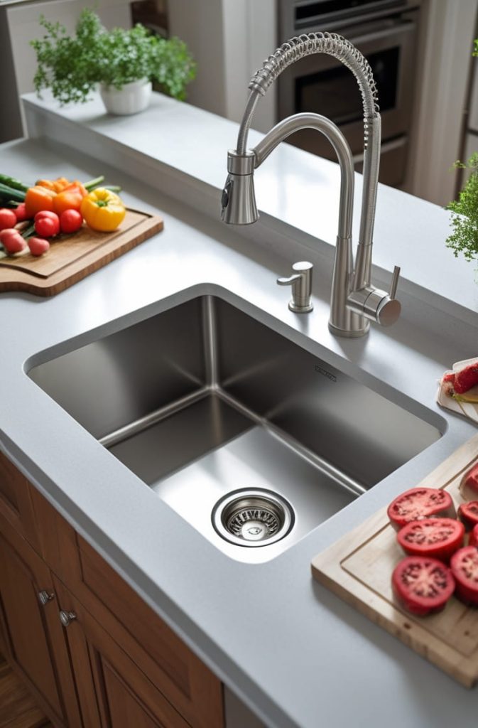 Stainless Steel Sink with Granite Countertop Contrast