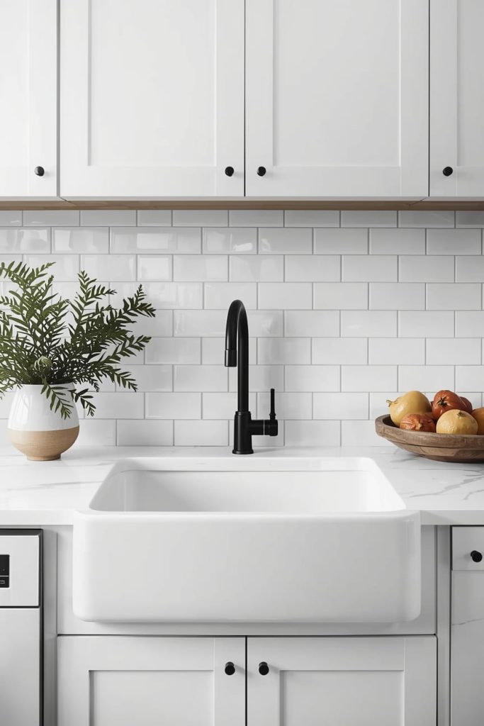Subway Tile Backsplash Behind Kitchen Sink