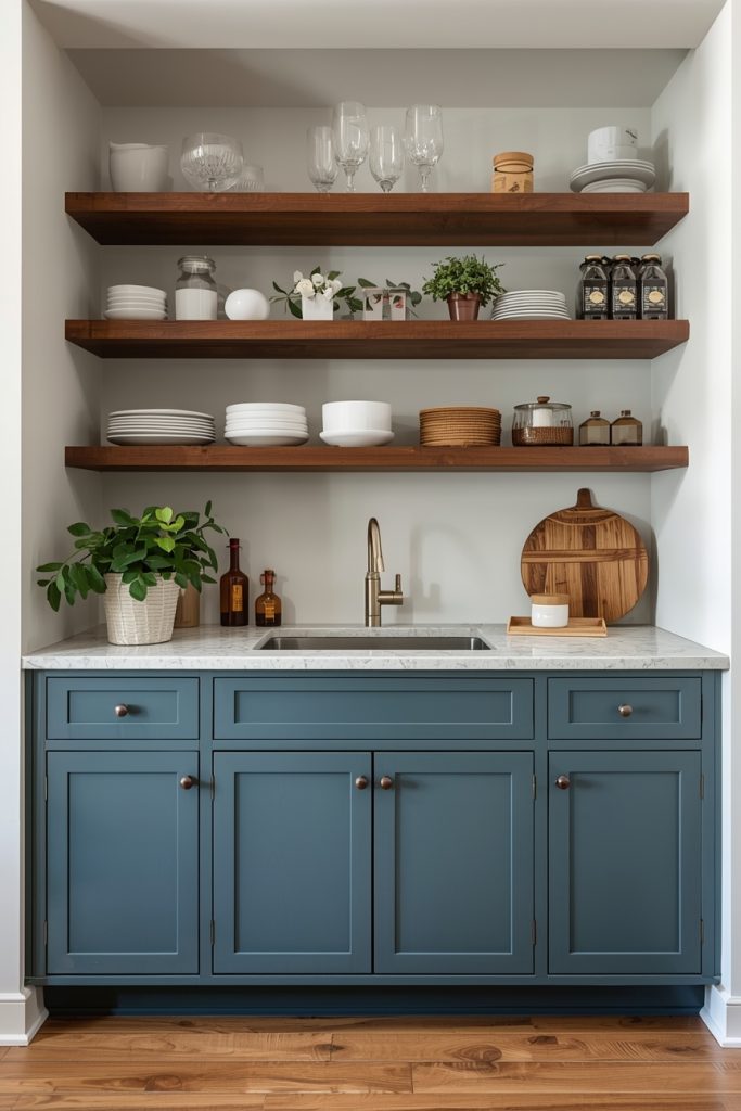 Tiny Open Kitchen with Open Shelving for Accessibility