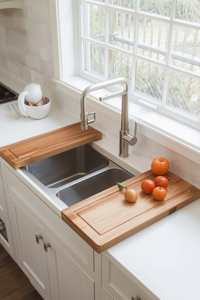 White Double Bowl Kitchen Sink for a Bright Aesthetic