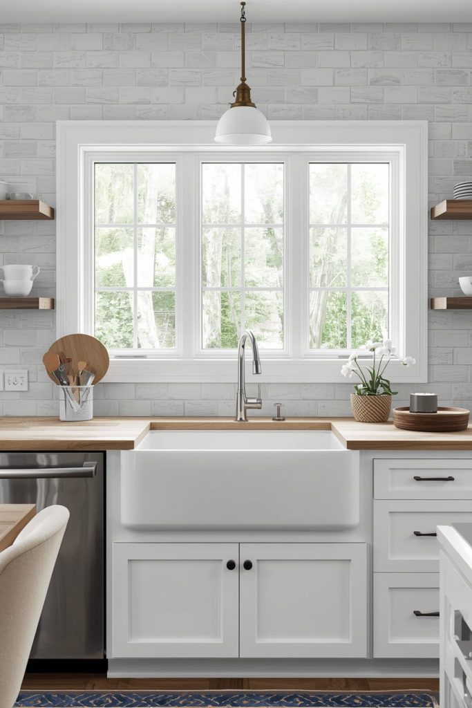 White Kitchen Sink with Marble Countertops for Timeless Elegance