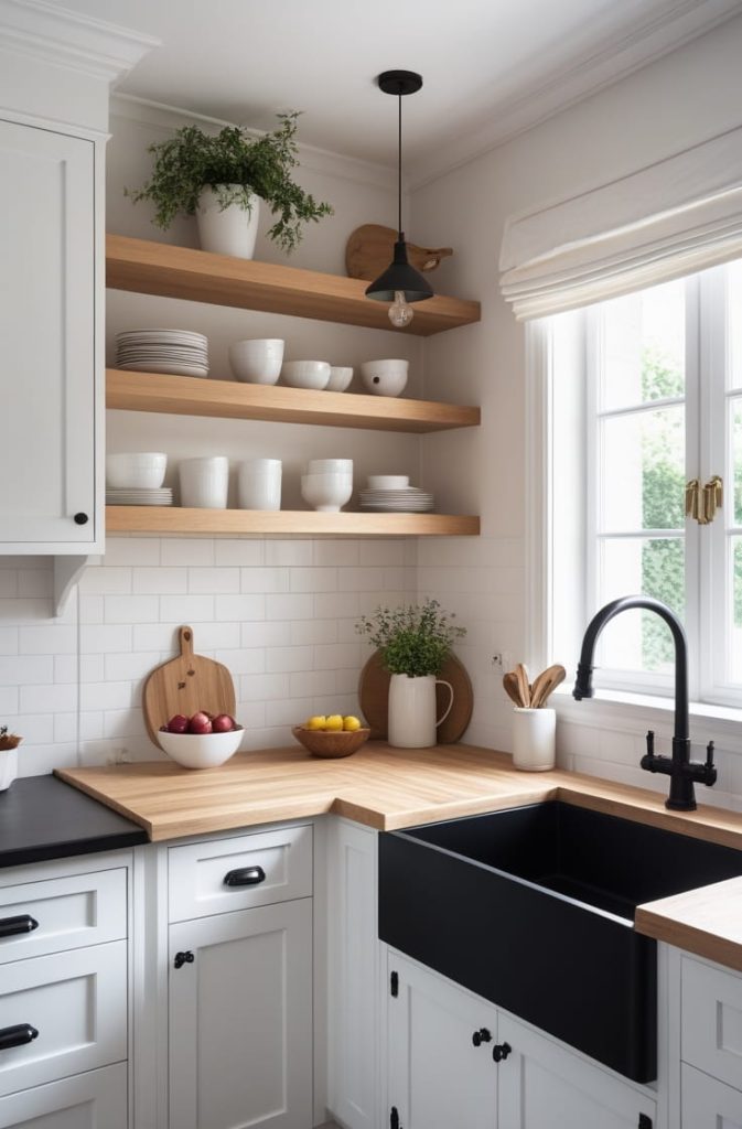 White Kitchen with Black Granite Sink