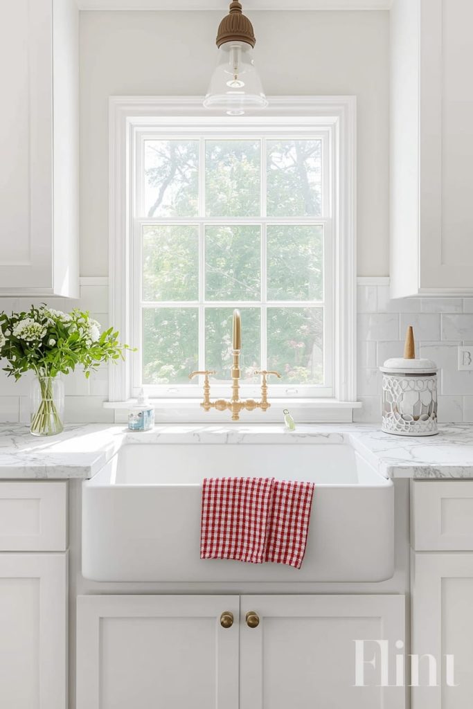 White Sink with Gold Faucet for Luxury Contrast