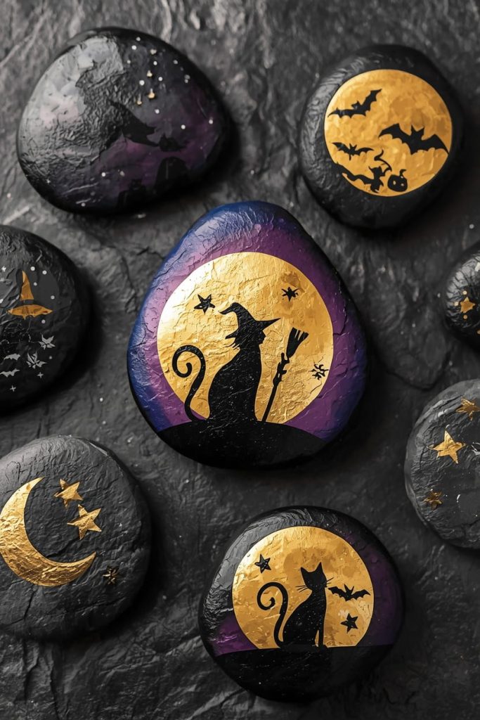 Candy Corn Painted Rocks for Cute Halloween Decorations